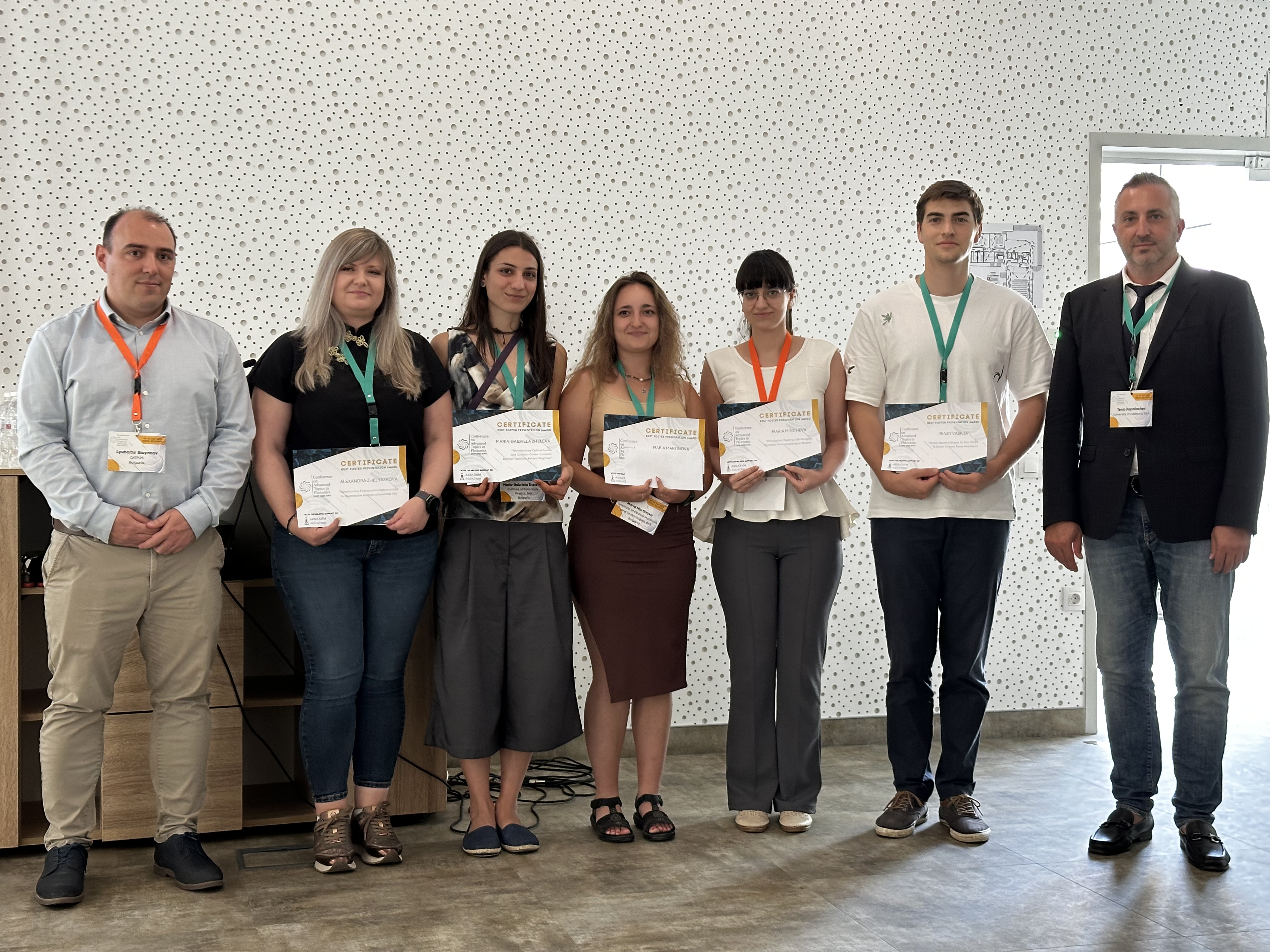 Left to right - Lyubomir Stoyanov, Alexndra Zhelyazkova, Maria-Gabriela Zheleva, Maria Martinova, Maria Mincheva, Iriney Vasilev, Prof. Tenio Popmintchev 